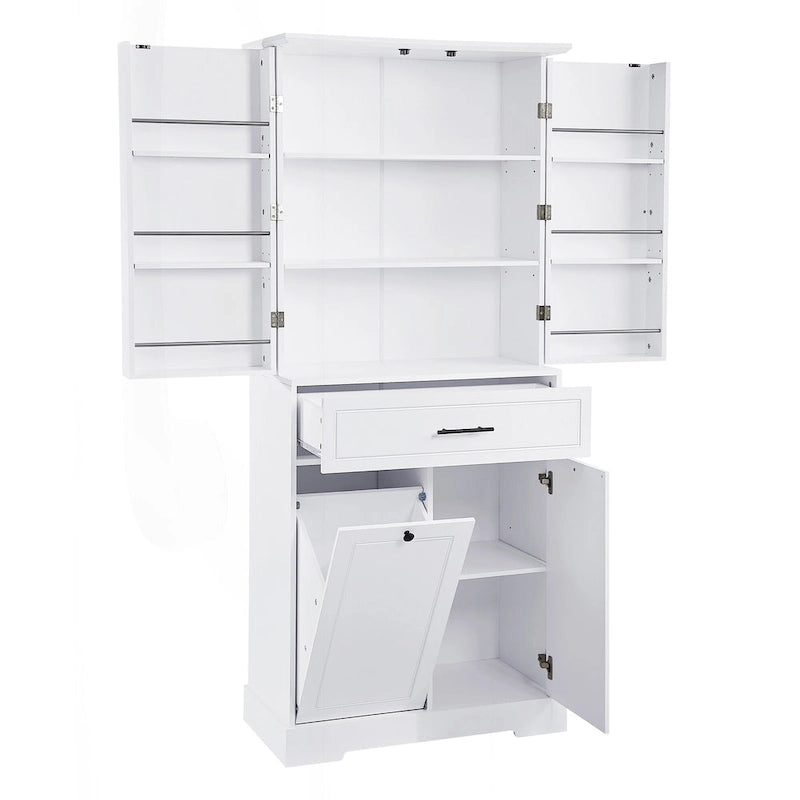 Meuble de salle de bain autoportant polyvalent avec multiples compartiments et design élégant
