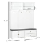 Porte-manteau de style moderne avec rangement, porte-vêtements autoportant avec banc de rangement, armoire de rangement et tiroirs