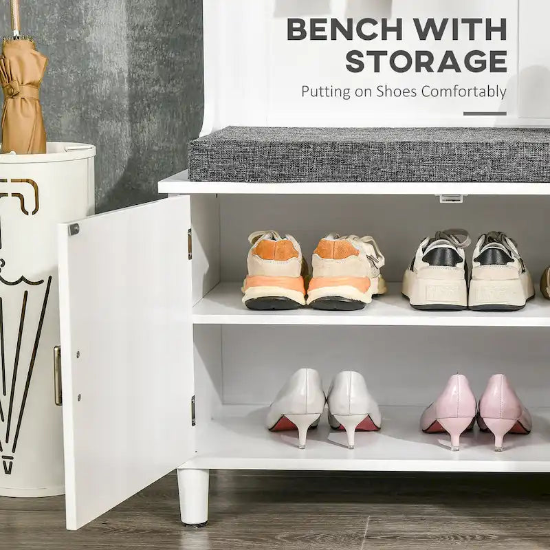 Porte-manteau de style moderne avec rangement, porte-vêtements autoportant avec banc de rangement, armoire de rangement et tiroirs