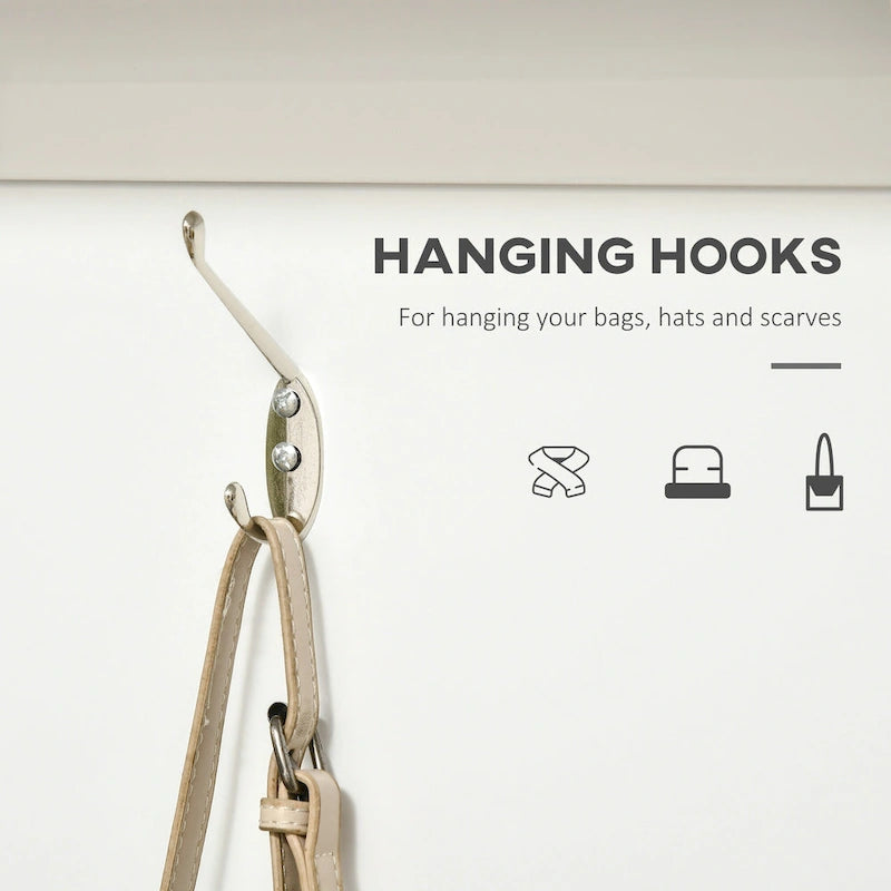 Porte-manteau de style moderne avec rangement, porte-vêtements autoportant avec banc de rangement, armoire de rangement et tiroirs
