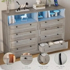 Commode Moderne en Bois à 8 Tiroirs, Commode de Chambre avec Station de Recharge et Lumières LED
