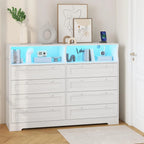 Commode Moderne en Bois à 8 Tiroirs, Commode de Chambre avec Station de Recharge et Lumières LED