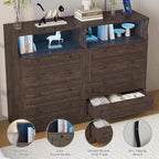 Commode Moderne en Bois à 8 Tiroirs, Commode de Chambre avec Station de Recharge et Lumières LED