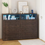 Commode Moderne en Bois à 8 Tiroirs, Commode de Chambre avec Station de Recharge et Lumières LED