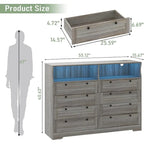 Commode Moderne en Bois à 8 Tiroirs, Commode de Chambre avec Station de Recharge et Lumières LED