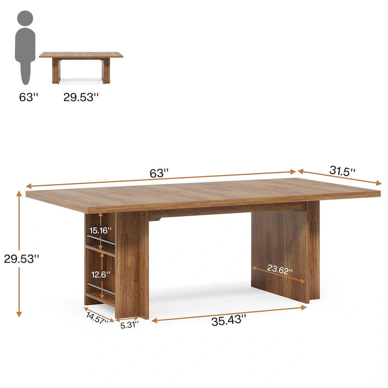 Grand Bureau 1 Personne avec Étagères de Rangement, en Bois Naturel/Noyer/Marron