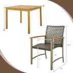 Gymax Ensemble repas de patio 5 pièces table en bois d'acacia avec trou pour parasol de 1,9 po