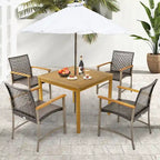 Gymax Ensemble repas de patio 5 pièces table en bois d'acacia avec trou pour parasol de 1,9 po