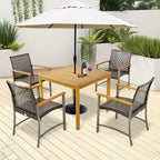 Gymax Ensemble repas de patio 5 pièces table en bois d'acacia avec trou pour parasol de 1,9 po