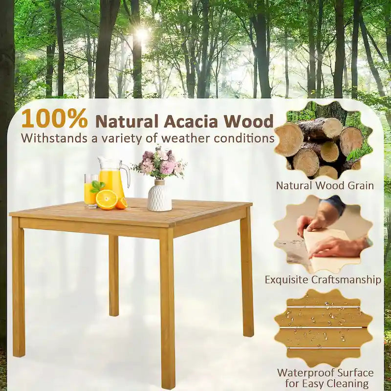Gymax Ensemble repas de patio 5 pièces table en bois d'acacia avec trou pour parasol de 1,9 po