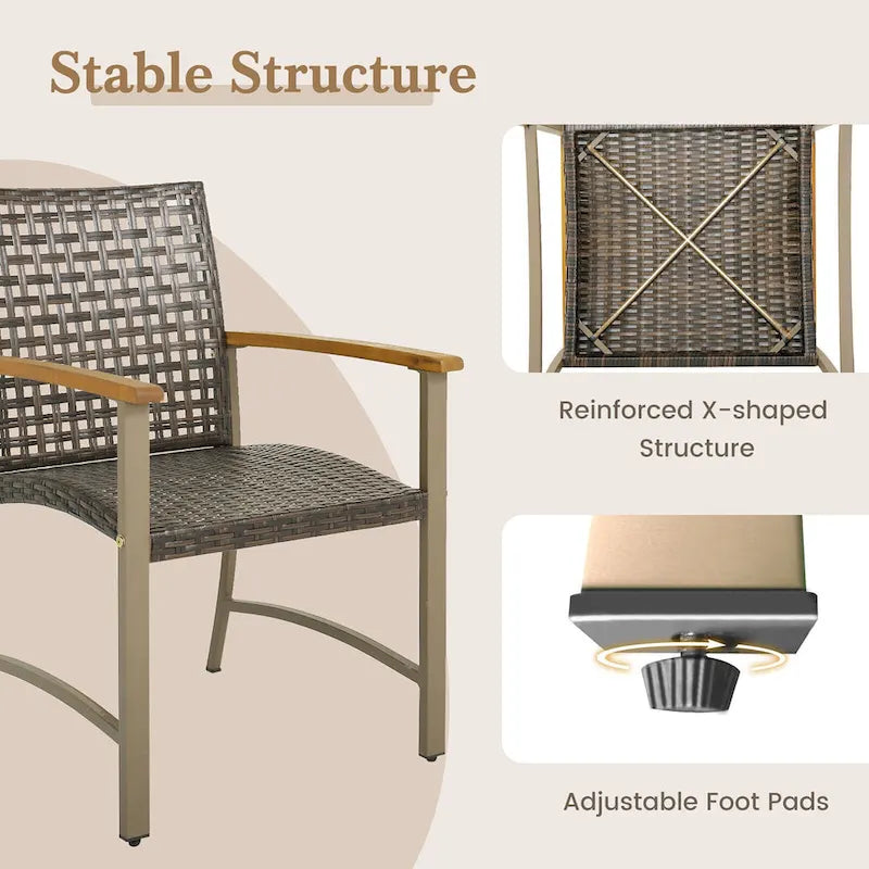 Gymax Ensemble repas de patio 5 pièces table en bois d'acacia avec trou pour parasol de 1,9 po