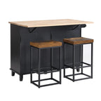 Ensemble d'îlot de cuisine style ferme avec table à abattant, deux sièges, armoire de rangement, tiroirs et porte-serviettes