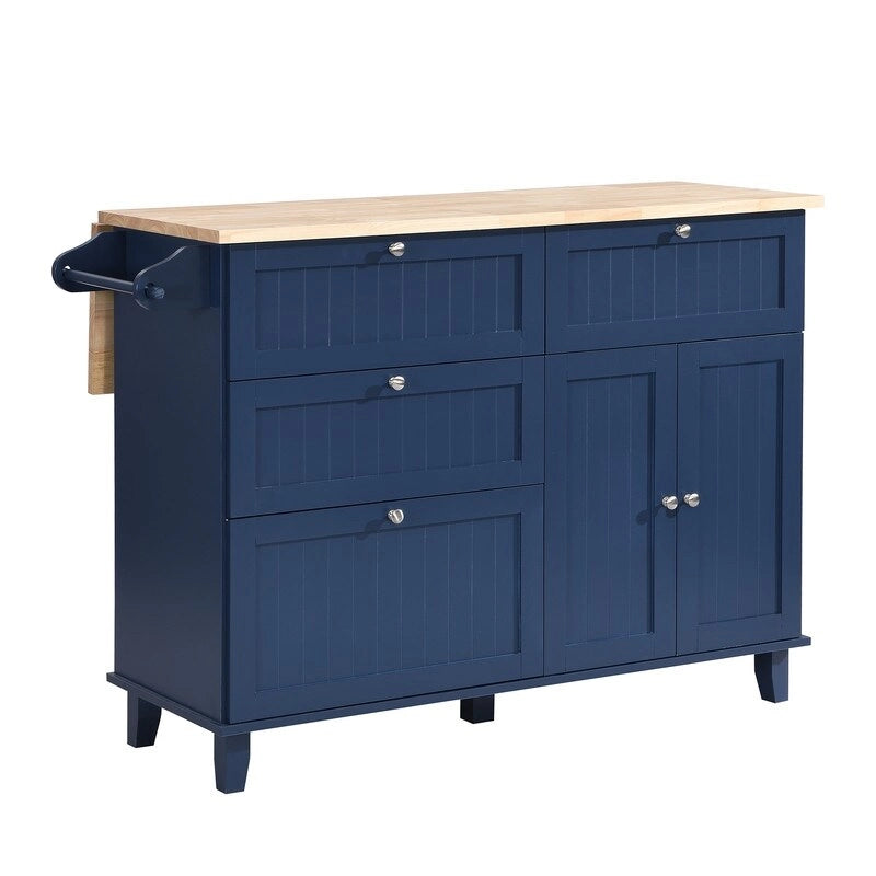 Ensemble d'îlot de cuisine style ferme avec table à abattant, deux sièges, armoire de rangement, tiroirs et porte-serviettes
