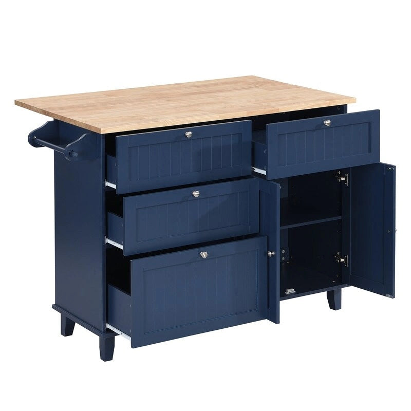 Ensemble d'îlot de cuisine style ferme avec table à abattant, deux sièges, armoire de rangement, tiroirs et porte-serviettes