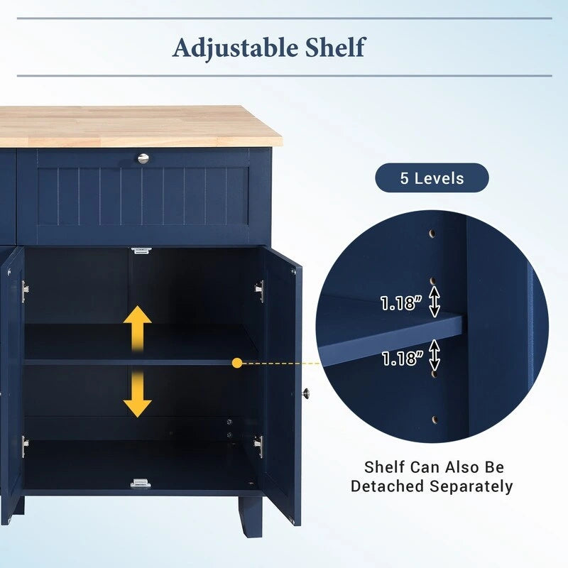 Ensemble d'îlot de cuisine style ferme avec table à abattant, deux sièges, armoire de rangement, tiroirs et porte-serviettes