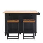 Ensemble d'îlot de cuisine style ferme avec table à abattant, deux sièges, armoire de rangement, tiroirs et porte-serviettes