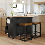 Ensemble d'îlot de cuisine style ferme avec table à abattant, deux sièges, armoire de rangement, tiroirs et porte-serviettes