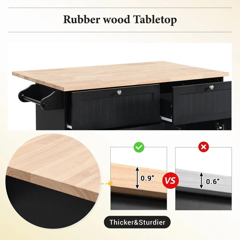 Ensemble d'îlot de cuisine style ferme avec table à abattant, deux sièges, armoire de rangement, tiroirs et porte-serviettes