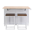 Ensemble d'îlot de cuisine style ferme avec table à abattant, deux sièges, armoire de rangement, tiroirs et porte-serviettes