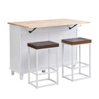 Ensemble d'îlot de cuisine style ferme avec table à abattant, deux sièges, armoire de rangement, tiroirs et porte-serviettes