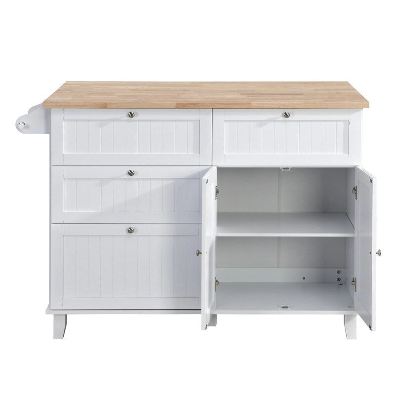 Ensemble d'îlot de cuisine style ferme avec table à abattant, deux sièges, armoire de rangement, tiroirs et porte-serviettes