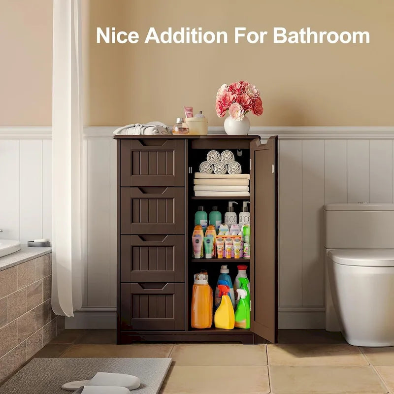 Meuble de rangement de cuisine de 33 pouces, armoire de rangement de salle de bain en bois autoportante avec 4 tiroirs pour la cuisine et la salle à manger