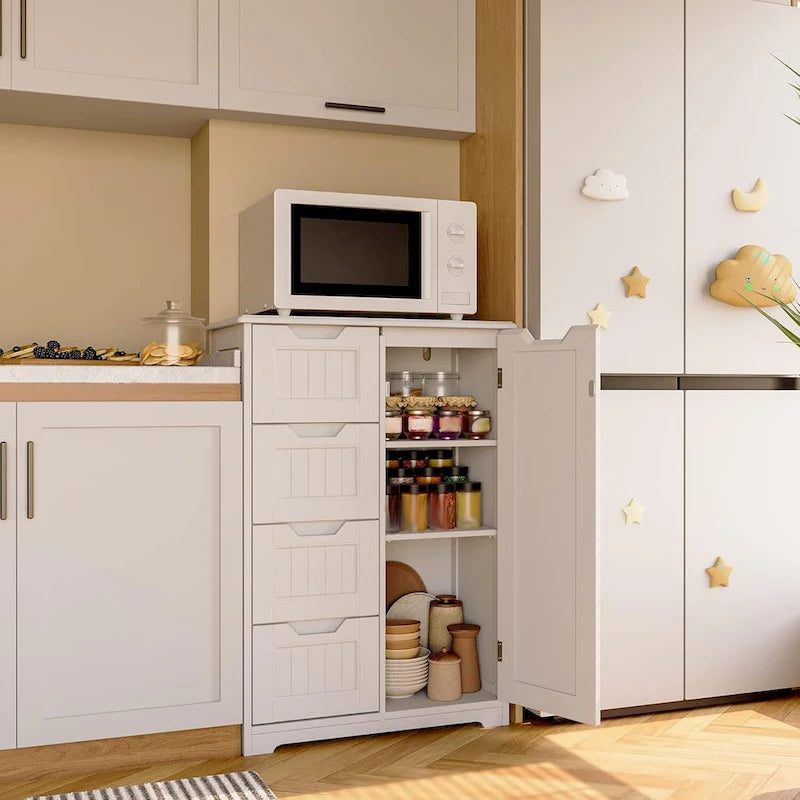 Meuble de rangement de cuisine de 33 pouces, armoire de rangement de salle de bain en bois autoportante avec 4 tiroirs pour la cuisine et la salle à manger