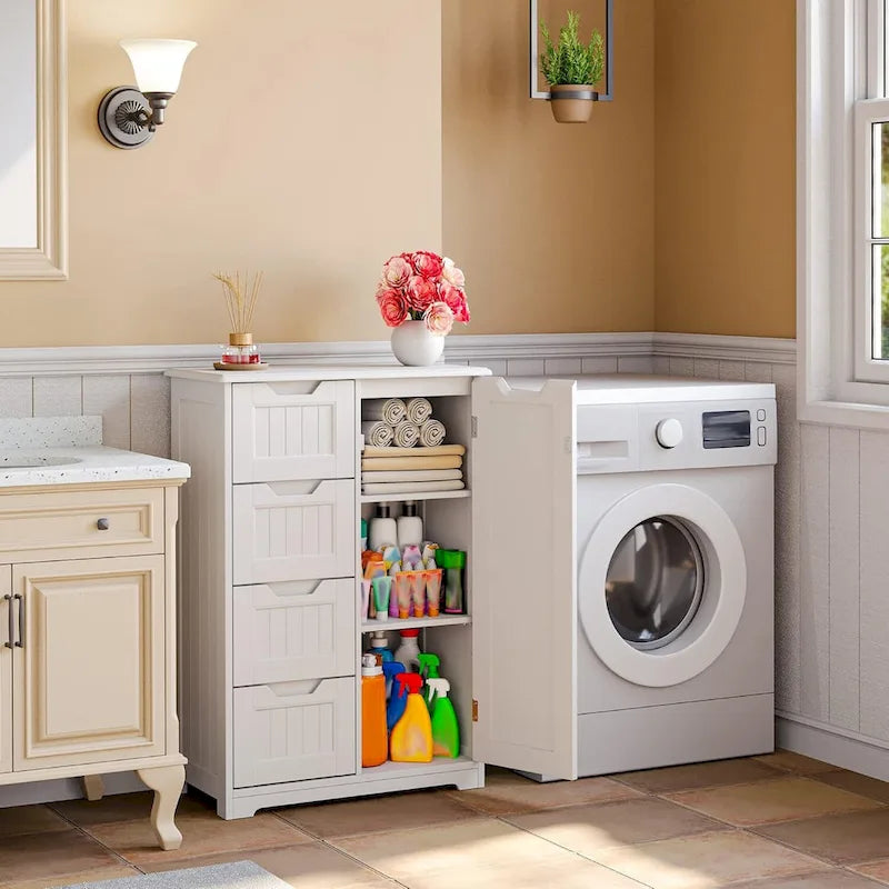 Meuble de rangement de cuisine de 33 pouces, armoire de rangement de salle de bain en bois autoportante avec 4 tiroirs pour la cuisine et la salle à manger