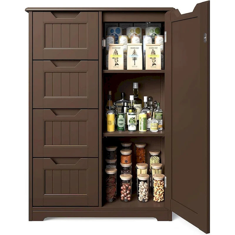 Meuble de rangement de cuisine de 33 pouces, armoire de rangement de salle de bain en bois autoportante avec 4 tiroirs pour la cuisine et la salle à manger