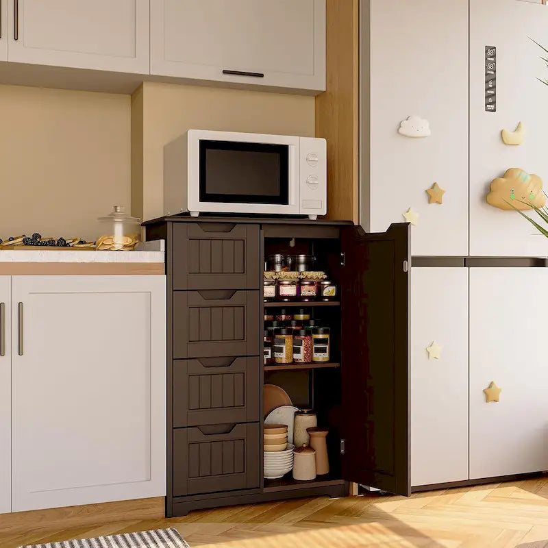 Meuble de rangement de cuisine de 33 pouces, armoire de rangement de salle de bain en bois autoportante avec 4 tiroirs pour la cuisine et la salle à manger