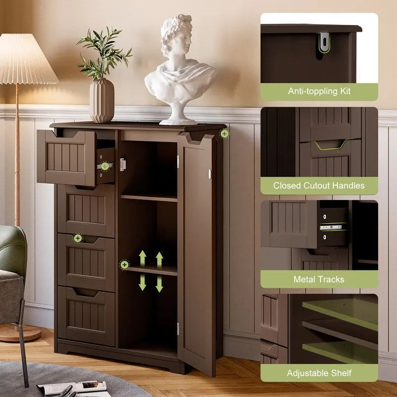 Meuble de rangement de cuisine de 33 pouces, armoire de rangement de salle de bain en bois autoportante avec 4 tiroirs pour la cuisine et la salle à manger