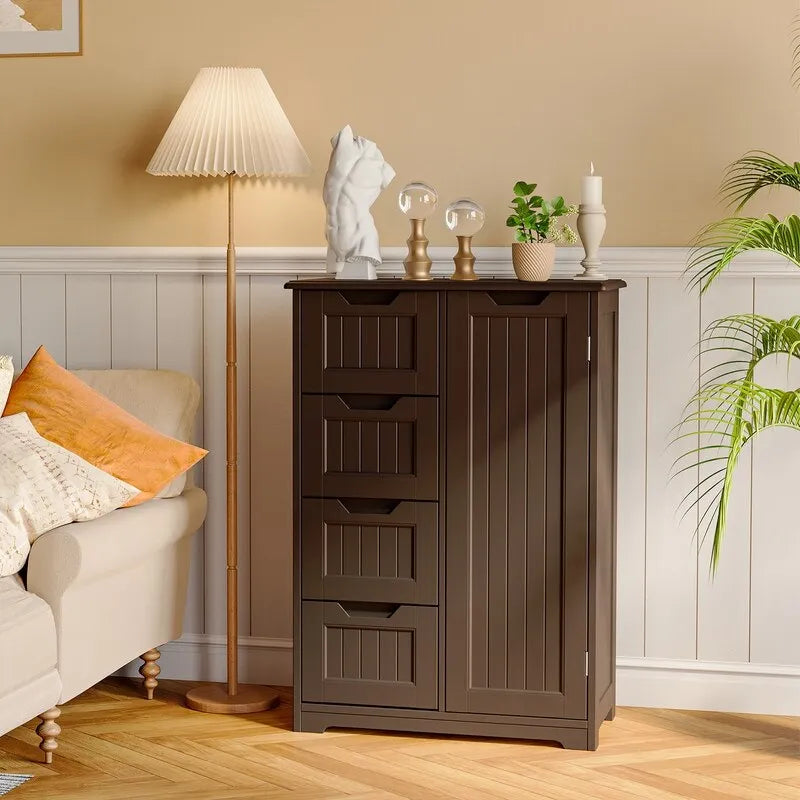 Meuble de rangement de cuisine de 33 pouces, armoire de rangement de salle de bain en bois autoportante avec 4 tiroirs pour la cuisine et la salle à manger