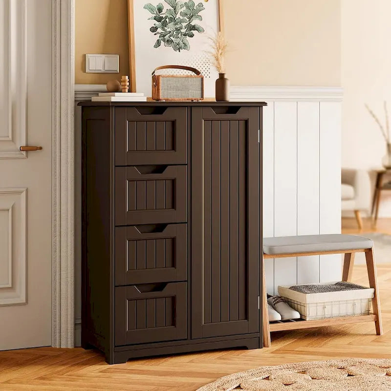 Meuble de rangement de cuisine de 33 pouces, armoire de rangement de salle de bain en bois autoportante avec 4 tiroirs pour la cuisine et la salle à manger