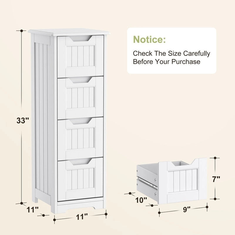 Meuble de rangement de cuisine de 33 pouces, armoire de rangement de salle de bain en bois autoportante avec 4 tiroirs pour la cuisine et la salle à manger