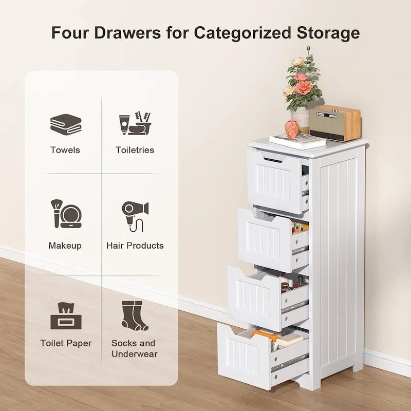 Meuble de rangement de cuisine de 33 pouces, armoire de rangement de salle de bain en bois autoportante avec 4 tiroirs pour la cuisine et la salle à manger