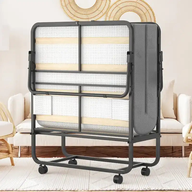 Lit pliant avec matelas, lit d'appoint portable à roulettes avec matelas en mousse à mémoire de forme