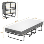 Lit pliant avec matelas, lit d'appoint portable à roulettes avec matelas en mousse à mémoire de forme