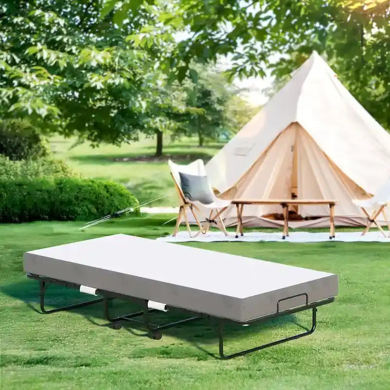 Lit pliant avec matelas, lit d'appoint portable à roulettes avec matelas en mousse à mémoire de forme