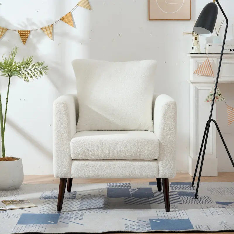 Fauteuil d'appoint paresseux pour salon, fauteuil cabriolet en tissu polaire avec pieds en bois massif pour salon, chambre ou bureau