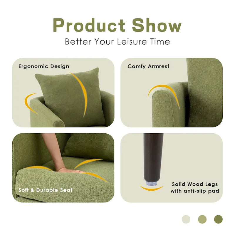 Fauteuil d'appoint paresseux pour salon, fauteuil cabriolet en tissu polaire avec pieds en bois massif pour salon, chambre ou bureau