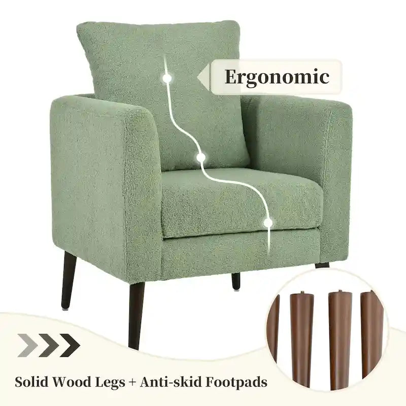 Fauteuil d'appoint paresseux pour salon, fauteuil cabriolet en tissu polaire avec pieds en bois massif pour salon, chambre ou bureau