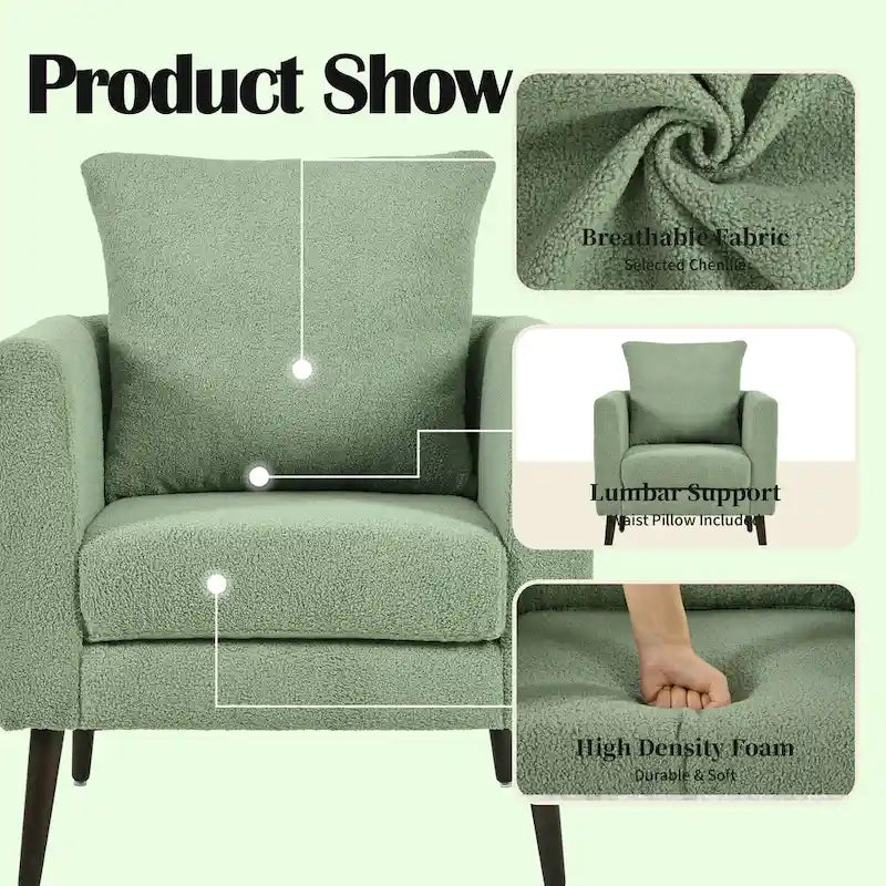 Fauteuil d'appoint paresseux pour salon, fauteuil cabriolet en tissu polaire avec pieds en bois massif pour salon, chambre ou bureau