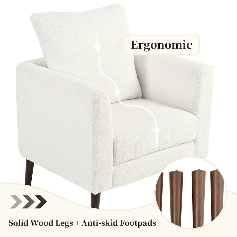 Fauteuil d'appoint paresseux pour salon, fauteuil cabriolet en tissu polaire avec pieds en bois massif pour salon, chambre ou bureau