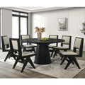Ensemble de salle à manger rond moderne 7 pièces Evrena de 59 po en bois massif noir Furniture of America