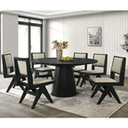Ensemble de salle à manger rond moderne 7 pièces Evrena de 59 po en bois massif noir Furniture of America