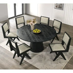 Ensemble de salle à manger rond moderne 7 pièces Evrena de 59 po en bois massif noir Furniture of America