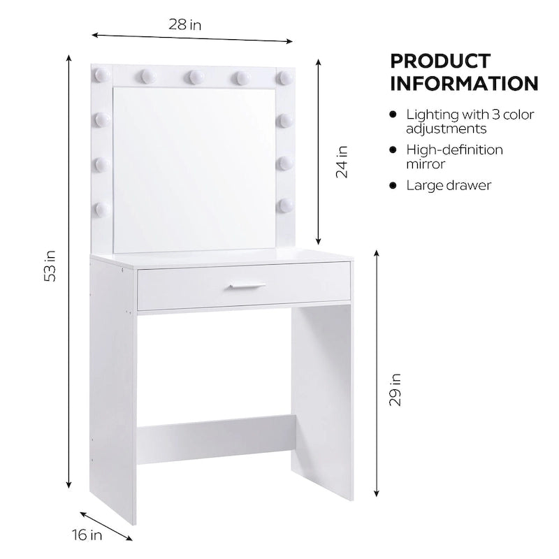 Table de maquillage pour filles avec 3 modes d'éclairage LED