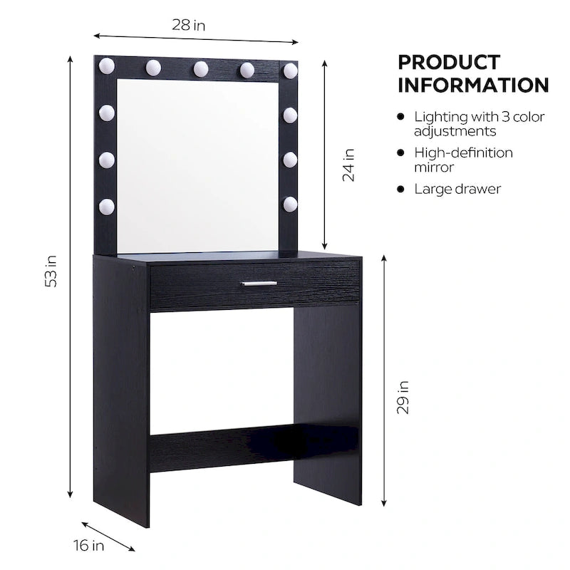 Table de maquillage pour filles avec 3 modes d'éclairage LED