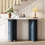 Console de table d'entrée ovale en faux marbre, table d'appoint étroite pour canapé avec base triangulaire