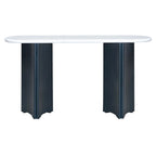 Console de table d'entrée ovale en faux marbre, table d'appoint étroite pour canapé avec base triangulaire